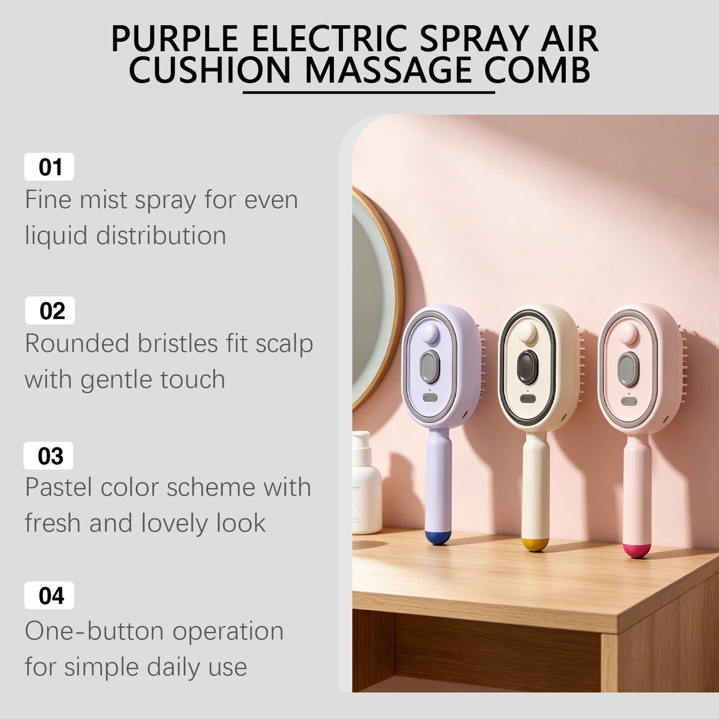 Rechargeable 3 in 1 Hair straightner brush with Comb