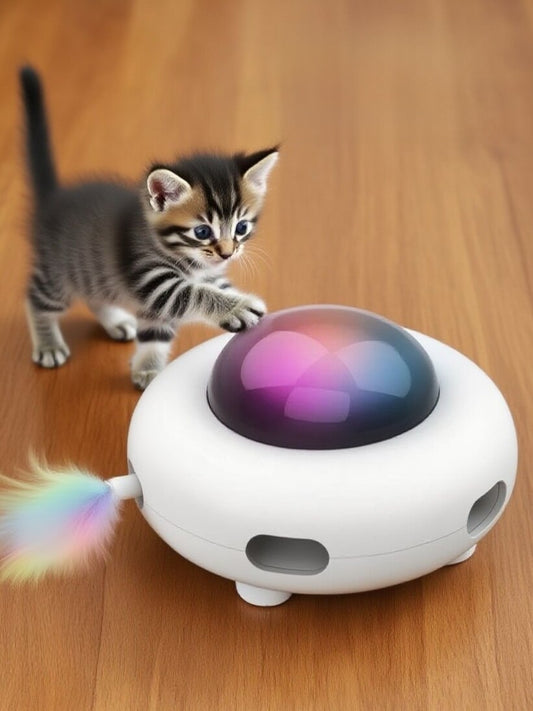 Automatic Rechargeable Cat Toy with Feather Attachments